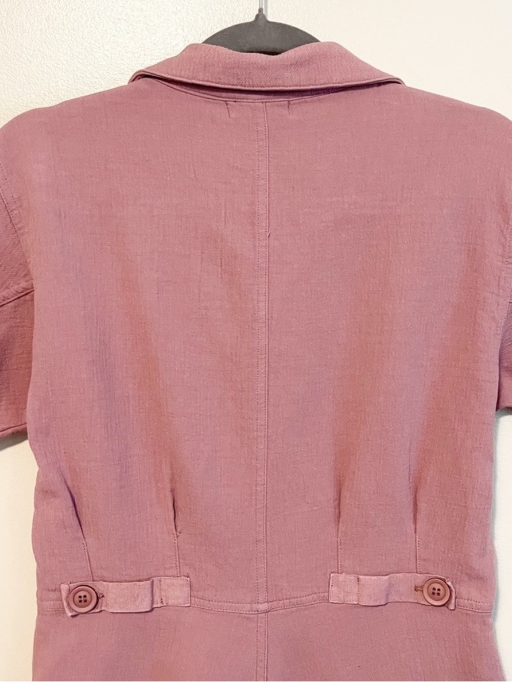Mod Ref Mauve Button-Front Short Utility Romper - Picture 4 of 5